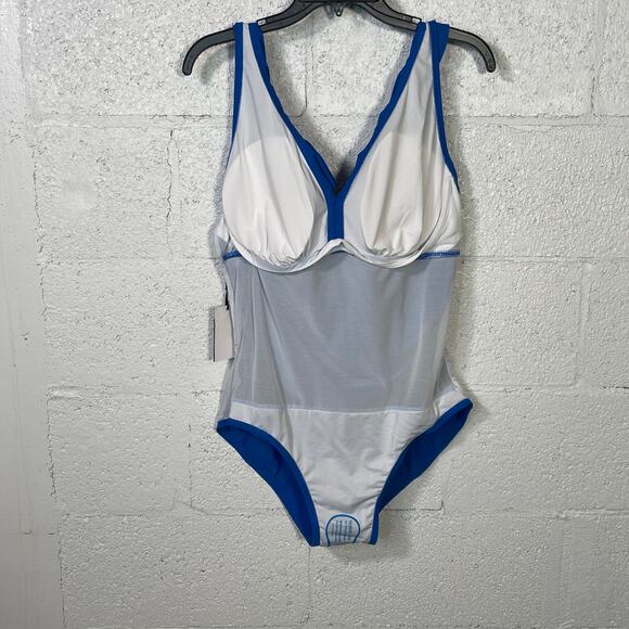 Dkny Women's Ruffle Tummy Control One-Piece Swimsuit Lapis blue 16 - Picture 13 of 14